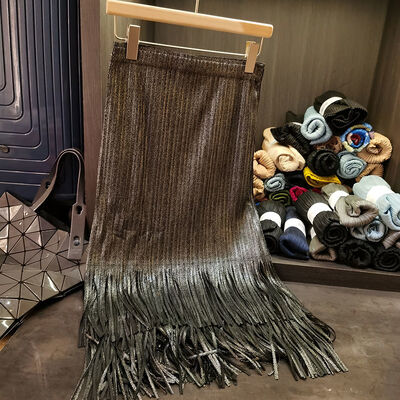 Solid Color Pleated Skirt for Women's Summer Temperament, High Waist Slimming Tassel Skirt