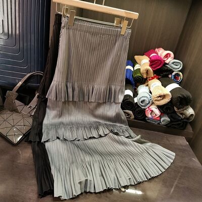 Women's High-End Pure Color Casual Skirt Elegant Spring New Fashion Comfortable Elastic Waist Chiffon