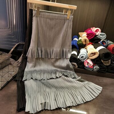 Women's High-End Pure Color Casual Skirt Elegant Spring New Fashion Comfortable Elastic Waist Chiffon