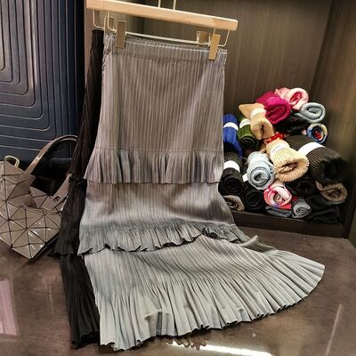 Women's High-End Pure Color Casual Skirt Elegant Spring New Fashion Comfortable Elastic Waist Chiffon