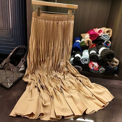 Women's High-End Mid-Length Pleated Skirt Elegant Versatile Slimming Casual Style for Spring New Fashion Natural