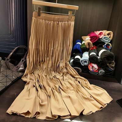 Women's High-End Mid-Length Pleated Skirt Elegant Versatile Slimming Casual Style for Spring New Fashion Natural