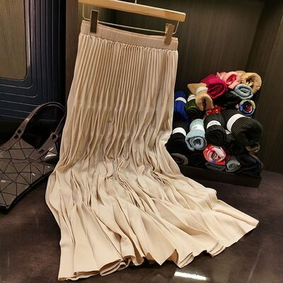 Women's High-End Mid-Length Pleated Skirt Elegant Versatile Slimming Casual Style for Spring New Fashion Natural