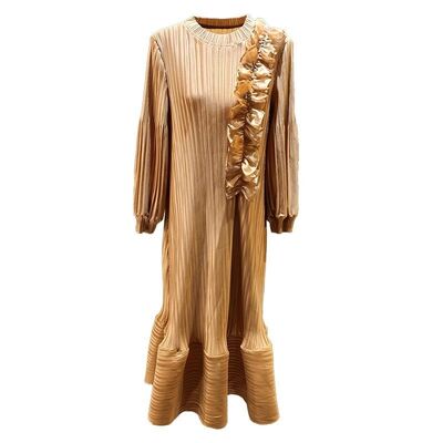 New High-End Stylish Pleated Dress with Slimming Effect Mid-Length skirt Natural Waistline Solid Color Plus Size for Spring