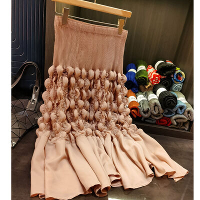 Design Women's Spring Midi Skirt Elegant Casual Bubble Pleated Elastic Waist Solid Color Chiffon Mid-Length Natural