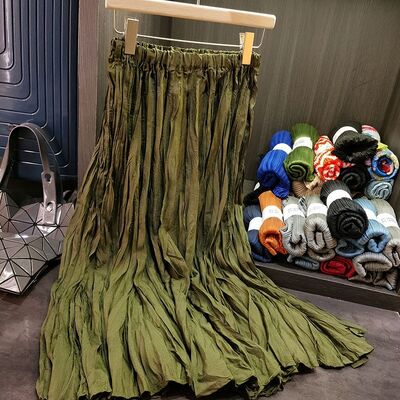 High End Retro Vintage A-Line Half Length Skirt Simple Solid Color High Waist Pleated for Women