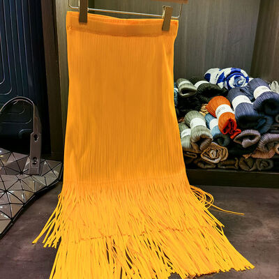 2024 Women's High Waisted Pleated Skirt Solid Color New Fashionable Tassel Age Reducing and Slimming Breathable Skirt