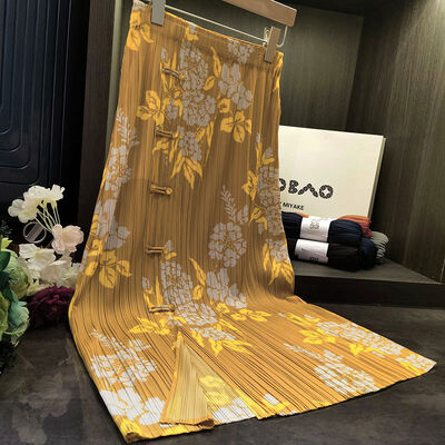 Original Design Pleated Chinese Style Disc Half Skirt 2024 Printed Pleated Skirt Wrap Slit Summer Skirt