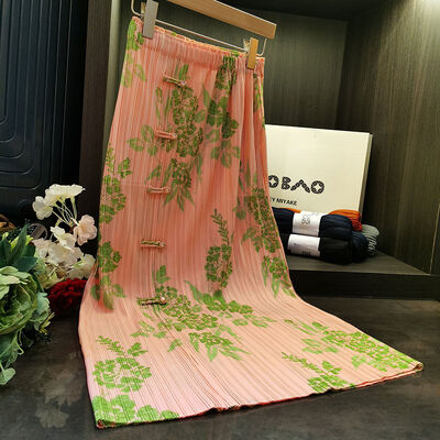 Original Design Pleated Chinese Style Disc Half Skirt 2024 Printed Pleated Skirt Wrap Slit Summer Skirt