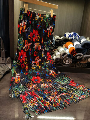 Fashion Summer New Nice Positioning Print Double Fringe Half Skirt Wrinkles Women's Slimming Skirt