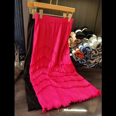 2025 Vintage High Waist Skirt for Women High End Breathable Elastic Slimming Versatile Solid Color Natural Wrinkle Splicing