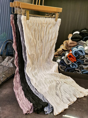 Women's 2025 Spring Fashion Casual Mid-Length Pleated Half Skirt with Elastic Solid Color and Ruffle Decoration