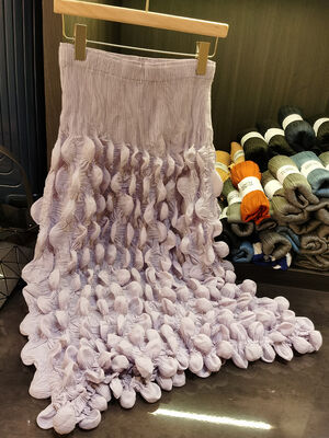 Women's Long 2025 Spring Fashion Skirt Solid Color Bubble Pleated with Embroidery and Ruffles Breathable Natural Waistline