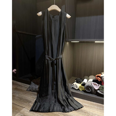 Solid color simple pleated lace up dress, autumn and summer new style, slimming, loose, plus size elegant dress