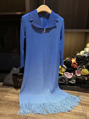Autumn New Style High-End Dragon Scale Pleated Tassel Dress Plus Size Batwing Sleeve Elegant Floor-Length Casual Style Solid