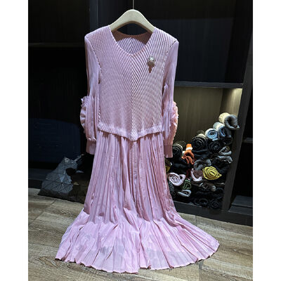 2025 Spring Summer Collection Women's High Waist Slimming Long Midi Skirt Solid Color Pleated A-Line Casual Mid-Length Office