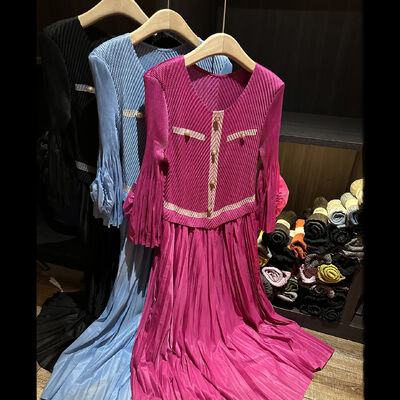 2025 Summer European Station's New Fashion Slim Fit Mid-Length Pleated Skirt Neck Patchwork Casual Mid-Length Pleated Midi Skirt