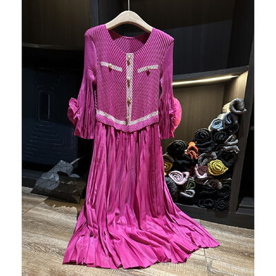 2025 Summer European Station's New Fashion Slim Fit Mid-Length Pleated Skirt Neck Patchwork Casual Mid-Length Pleated Midi Skirt