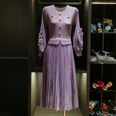 High-End New Autumn Elegant Mid-Length Dress Solid Color Single-Breasted Dress Decorative Pleated Lantern Sleeves Casual