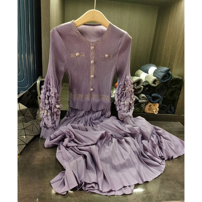 High-End New Autumn Elegant Mid-Length Dress Solid Color Single-Breasted Dress Decorative Pleated Lantern Sleeves Casual