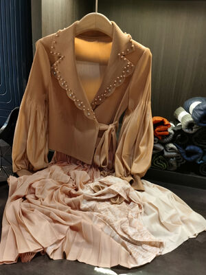 Autumn Style Unique Design Faux Two-Piece Patchwork Tie Dress Floral Chiffon Elegant Casual Suit Collar Long Sleeves Natural