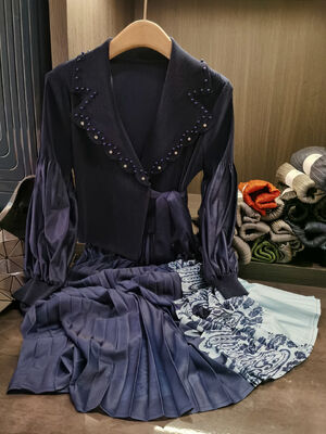 Autumn Style Unique Design Faux Two-Piece Patchwork Tie Dress Floral Chiffon Elegant Casual Suit Collar Long Sleeves Natural