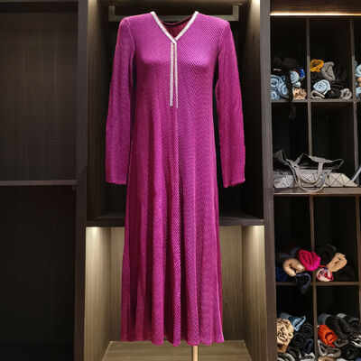 Women's High-End Elegant Pleated Long Dress Gown for Autumn New Gold Stamping Long Sleeve Loose Plus Size Casual Chiffon Solid