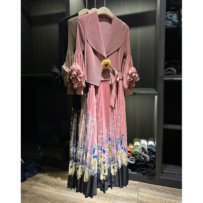 High-End Pleated Plus-Size Floral Printed Long Skirt Elegant French-Style Age-Reducing Dress for Women