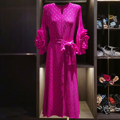 European American New Style Elegant Long Dress Bell Sleeves Autumn Pleated Belt Three-Dimensional Fish Scale Casual Dresses