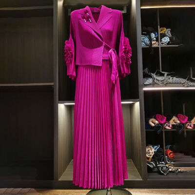 Women's Elegant Solid Color Pleated Dress with Thin Strap New Beaded Three-Dimensional Decorative Skirt for Autumn