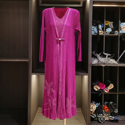Autumn Casual Elegant Plus-Size Mid-Length Dress Buttoned  Two-Piece V-Neck Long-Sleeved A-Line Chiffon Fashionable Loose