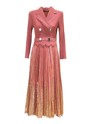 Autumn Chic Elegant Gold-Printed Two-Piece Pleated Waist-Cinching Suit Long-Sleeve Collar Dress New Style Floor-Length Casual