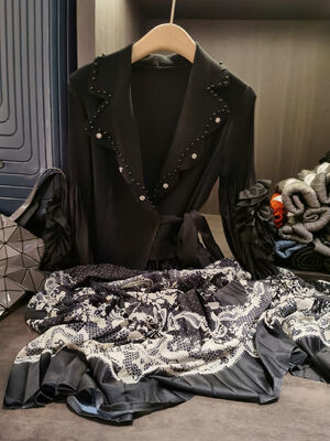 Advanced and elegant pleated dress, autumn new long sleeved pleated pleated skirt