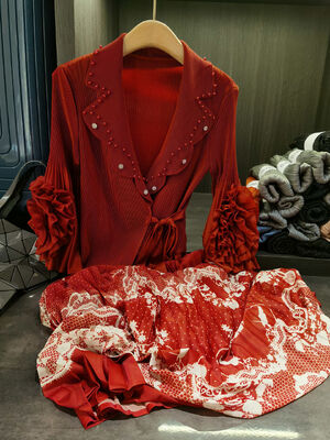 Advanced and elegant pleated dress, autumn new long sleeved pleated pleated skirt