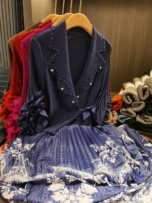 Advanced and elegant pleated dress, autumn new long sleeved pleated pleated skirt