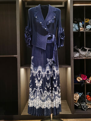 Advanced and elegant pleated dress, autumn new long sleeved pleated pleated skirt