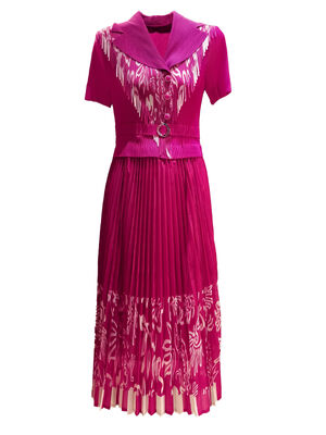 European American Elegant Mid-Length Dress New Style Floral Printed Suit Collar Pleated Waist Slimming Short Sleeve Versatile