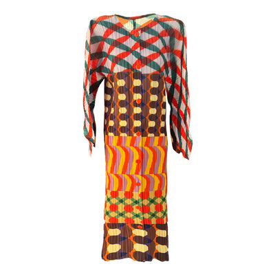 Uniquely designed irregular printed pleated dress for autumn, loose and casual, slimming long sleeved mid length skirt