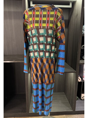 High end contrasting color printed round neck fashionable temperament casual long sleeved dress