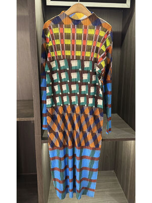 High end contrasting color printed round neck fashionable temperament casual long sleeved dress