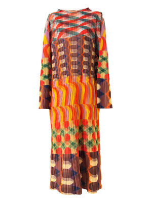 High end contrasting color printed round neck fashionable temperament casual long sleeved dress