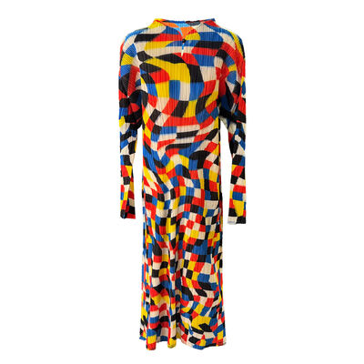 Women's Elegant Casual Mid-Length Dress Unique Design Long Sleeve Stand Collar Pleated Autumn New Color Block Chiffon Natural