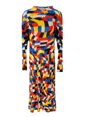 Women's Elegant Casual Mid-Length Dress Unique Design Long Sleeve Stand Collar Pleated Autumn New Color Block Chiffon Natural