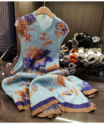 Women's Elegant Casual Floral Printed Midi Length Dress Slimming V-Neck Sleeveless Natural Waistline Woven Summer Style