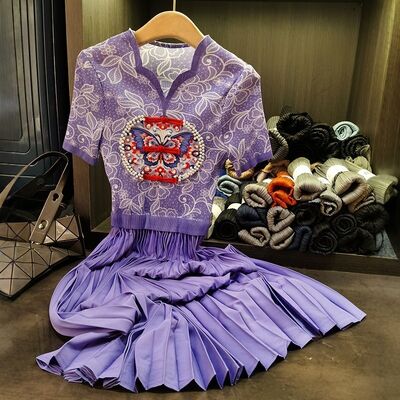 Retro Ethnic Style Women's Dress New Design Mid-Length Skirt Heavy Embroidery Beading Heart Collar Summer ODM