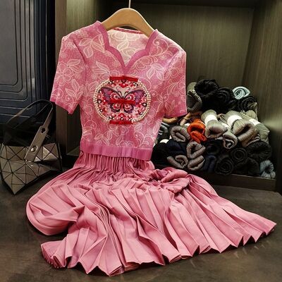 Retro Ethnic Style Women's Dress New Design Mid-Length Skirt Heavy Embroidery Beading Heart Collar Summer ODM