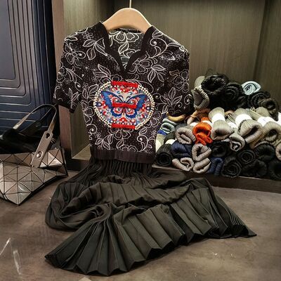 Retro Ethnic Style Women's Dress New Design Mid-Length Skirt Heavy Embroidery Beading Heart Collar Summer ODM