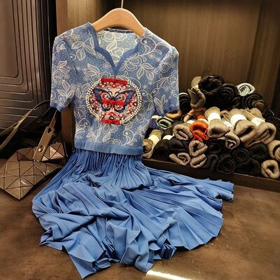 Retro Ethnic Style Women's Dress New Design Mid-Length Skirt Heavy Embroidery Beading Heart Collar Summer ODM