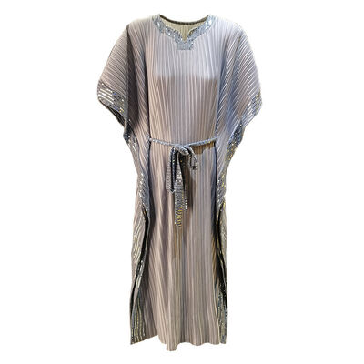 Summer New Dress Elegant Loose Chiffon Skirt V-Neck Bat Sleeves Lace-Up Waist Midi Length Casual Look for Large Sizes