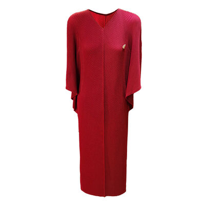 Women's Summer Dress Elegant Solid Color Loose Slimming Batwing Sleeve V-Neck Dragon Scale Pleated Casual